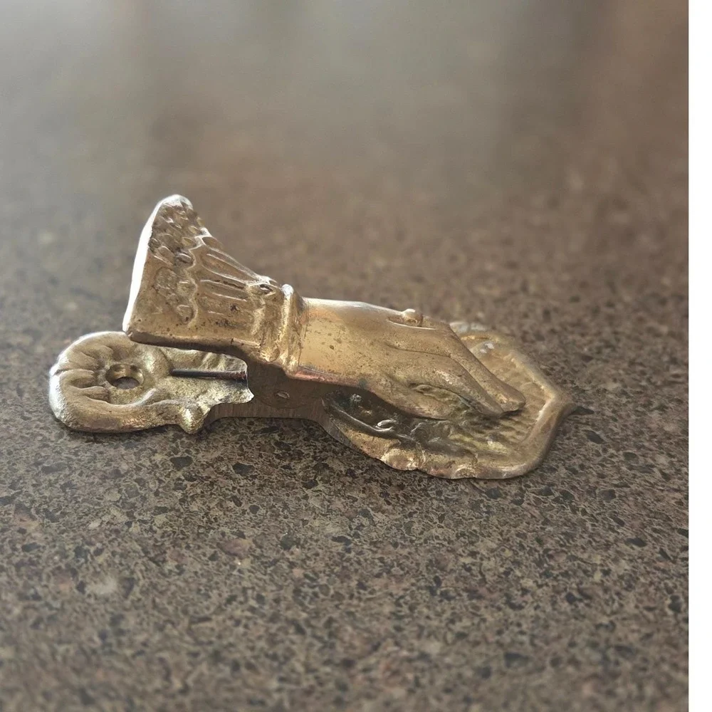 Antique Ornate Hand Shaped‎ Brass Letter Clip Desk Accessory